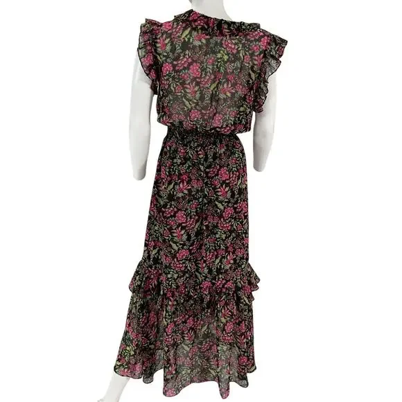 Misa Los Angeles Ruffled Flora Fuchsia Kidada Dress Size M